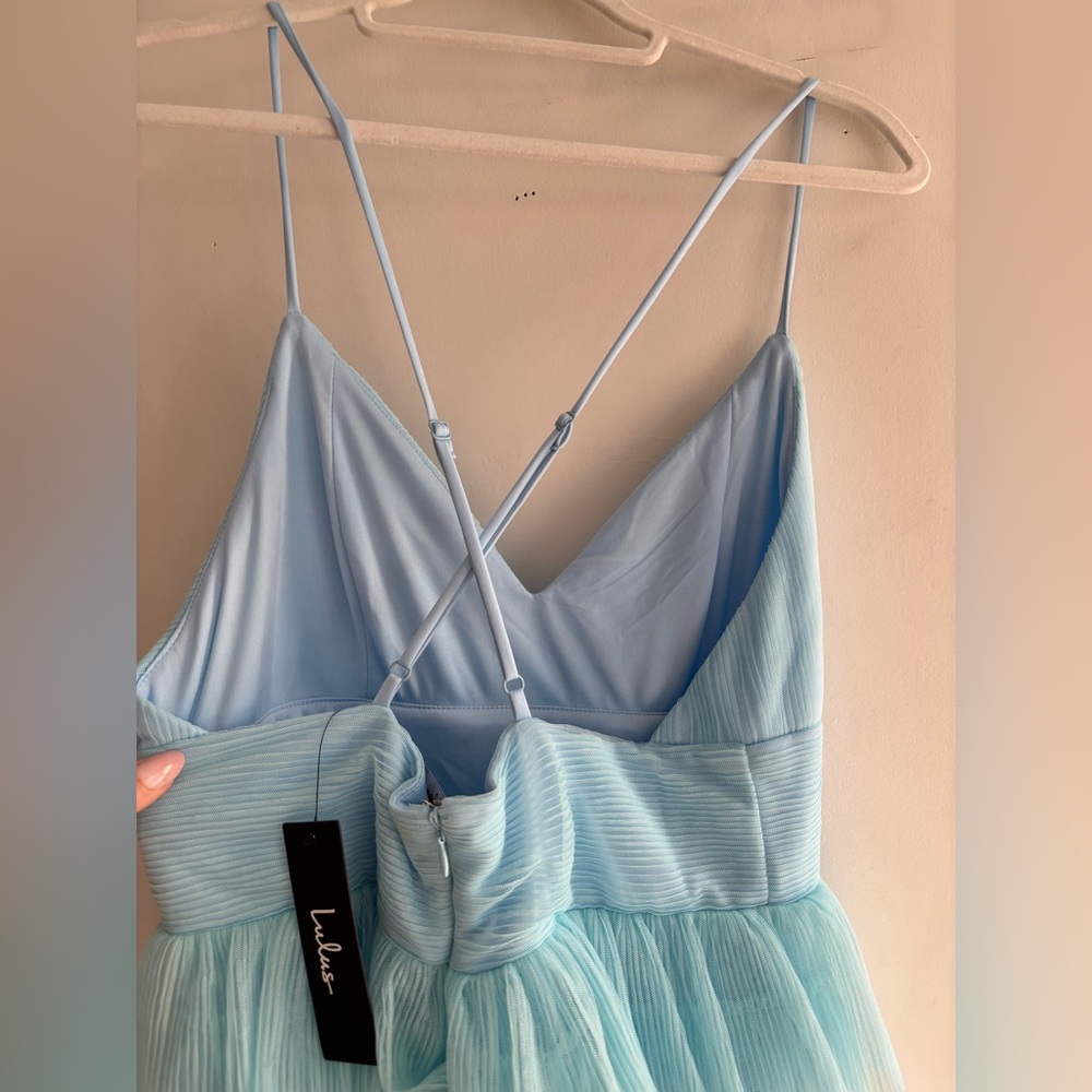 Lulus Radiant Event Light Blue Mesh Tiered Pleated Backless Maxi Dress - Picture 7 of 12